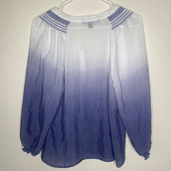 Zac & Rachel Button Down Tunic Top Womens Petite L Blue Ombre Blouse Long Sleeve - Picture 3 of 10